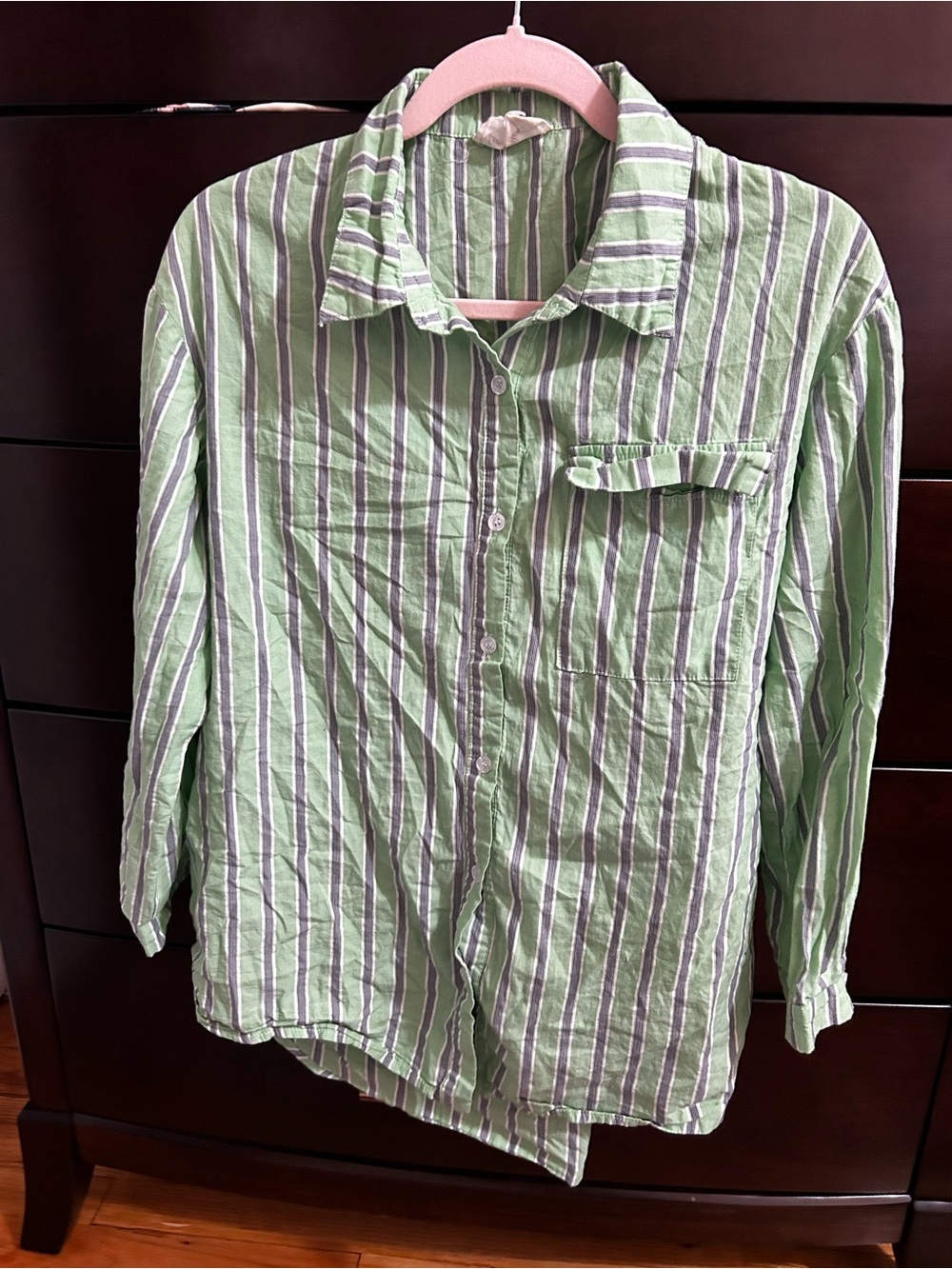 Light Green Striped Women's Button-Down Shirt